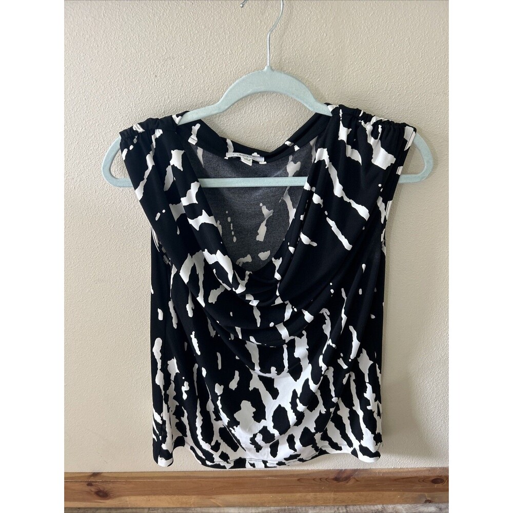 Calvin Klein Women's Sleeveless Scoop Neck Black White Dressy Large Blouse